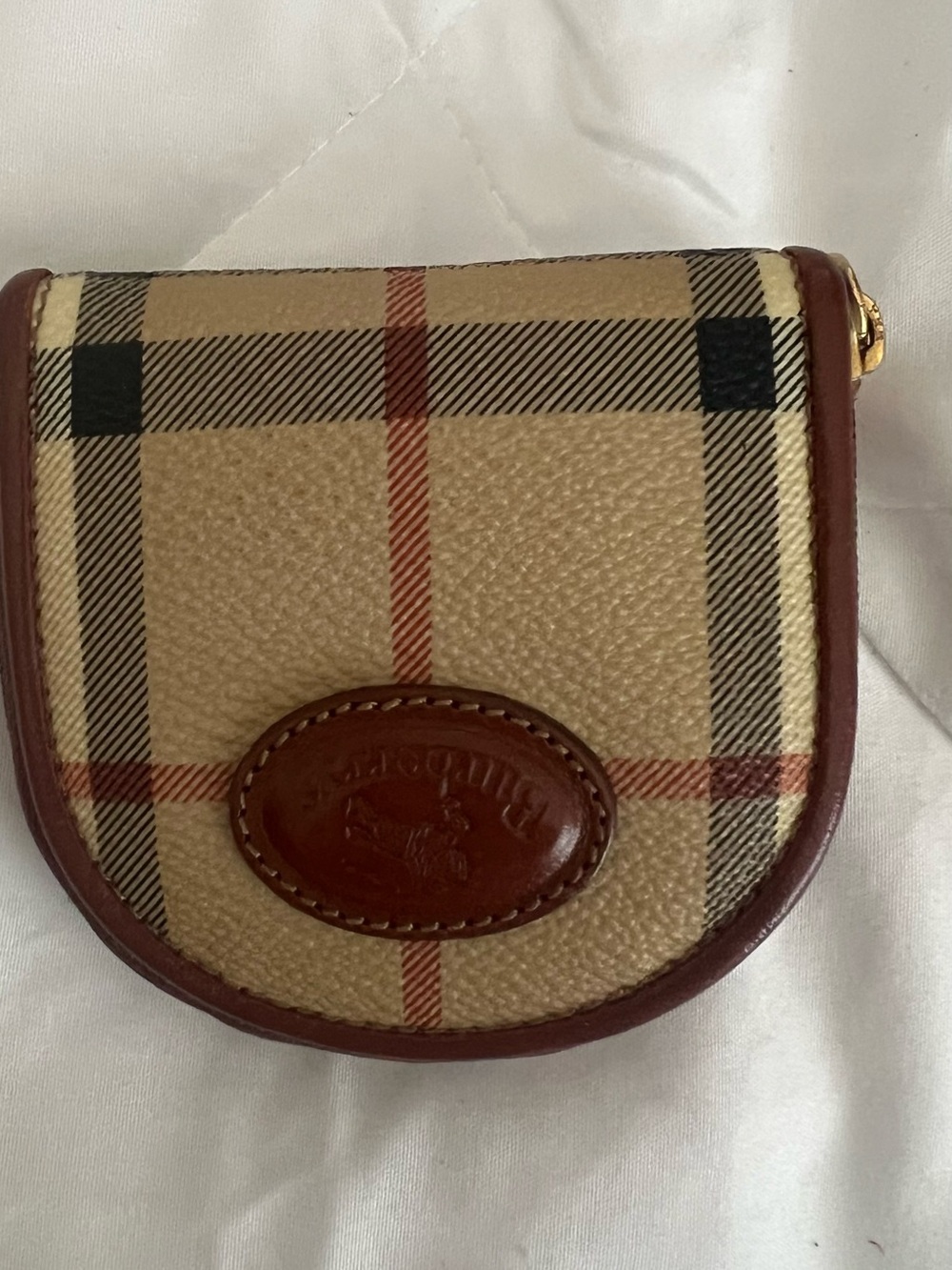 Burberry’s Vintage Plaid Leather Trim Coin Purse - Brown/Tan